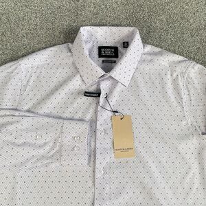 Scotch & Soda Modern Fit 4 Way Stretch Dress Shirt Mens White Size 18/46 NEW
